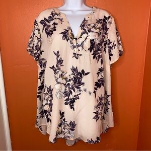 Torrid Light Pink Floral Georgette Hi-Lo Short Sleeve Blouse